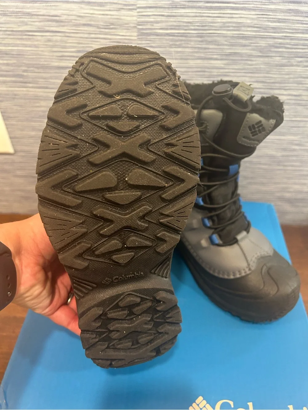 NWT Columbia Waterproof Unisex Kids Snow Boot US 5 Gray Black Blue BY1320-053